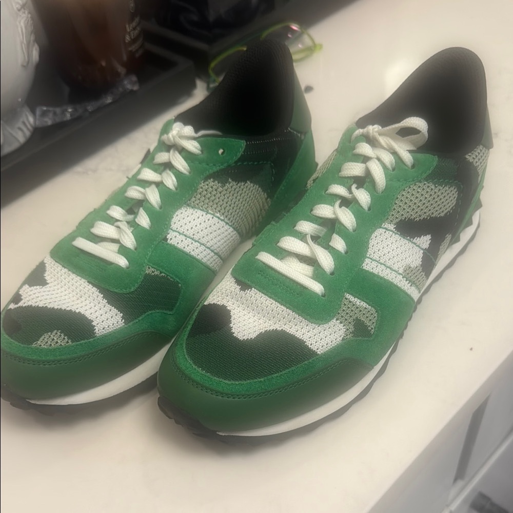 Valentino Green and White Rockstud Camo Sneakers. Size 41 8
